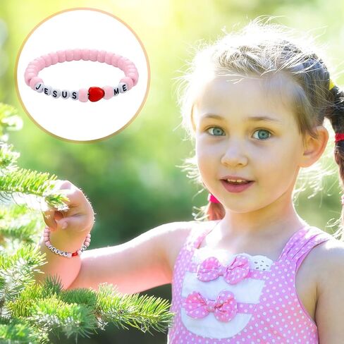 Ferreve 35 Sets Religious Bead Wristband Craft Kit Jesus Love Me Faith DIY Bead Craft Kit Love Charms Letter Beads for VBS Week Sunday School Christian Bible Verse Gifts Making in Kuwait