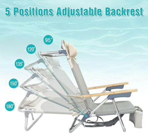 Folding Backpack Beach Chair 2 Pack Aluminum 5-Position with Samll Camping Table Bamboo Lay Flat Lounge Chair Outdoor for Adults with Insulated Cooler Bag in Kuwait