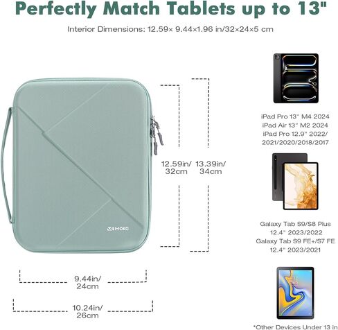 حقيبة MoKo للكمبيوتر اللوحي مقاس 12.9 بوصة لجهاز iPad Pro M4 & Air M2 2024 الجديد مقاس 13 بوصة، وiPad Pro 12.9، وGalaxy Tab S8+/S9+ 12.4، وحقيبة iPad ذات هيكل صلب من مادة EVA مع ثلاث مساحات تخزين ومقبض حمل مبطن in Kuwait