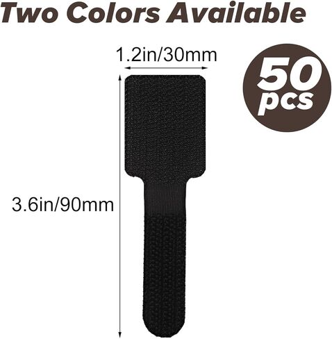 50PCS Hook and Loop Cable Ties, Self Adhesive Hook and Loop Cable Straps Adjustable Cable Management Wire Organizer Adhesive Cord Wrappers Keeper Cord Holder Cord Organizer(Black) in Saudi Arabia