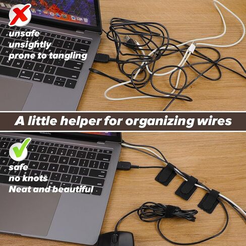 50PCS Hook and Loop Cable Ties, Self Adhesive Hook and Loop Cable Straps Adjustable Cable Management Wire Organizer Adhesive Cord Wrappers Keeper Cord Holder Cord Organizer(Black) in Saudi Arabia