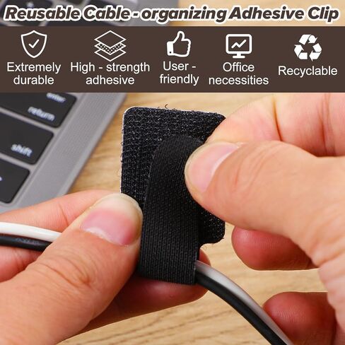 50PCS Hook and Loop Cable Ties, Self Adhesive Hook and Loop Cable Straps Adjustable Cable Management Wire Organizer Adhesive Cord Wrappers Keeper Cord Holder Cord Organizer(Black) in Saudi Arabia
