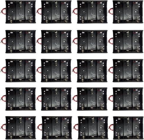 TrendBox Pack of 20pcs For 3xC Battery 1.5Vx3 4.5V Black Plastic Storage Case Holder Clip Type with 6" Two Wire 22AWG Spring Lead Flat Tip Container DIY in Saudi Arabia