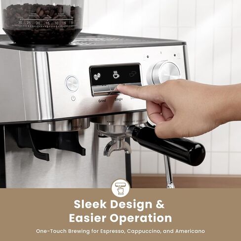 Gevi [2024 Upgraded Dual Boiler Espresso Machine EzBru 2000 | 58mm Grouphead | Barista Level Steam Wand | Built-in Grinder With 31 Size Settings | Full Stainless Steel Housing | Sterling Silver in Kuwait