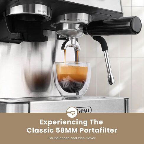 Gevi [2024 Upgraded Dual Boiler Espresso Machine EzBru 2000 | 58mm Grouphead | Barista Level Steam Wand | Built-in Grinder With 31 Size Settings | Full Stainless Steel Housing | Sterling Silver in Kuwait