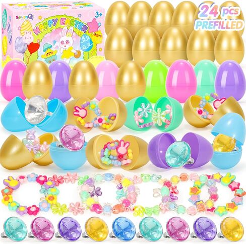 Easter Eggs Fillers with Bunny Hair Clips Colorful 24 Pack, Easter Basket Stuffers Party Favors Gift Bags for Kids Cute Stuff Plush Fidget Toys Classroom Treasure Box Egg Hunt Games Supplies in Saudi Arabia