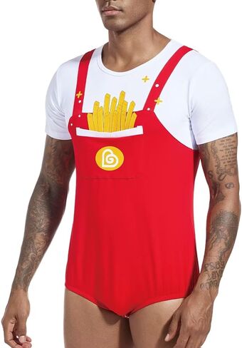 Mens Bodysuit Cotton Onesie Pajamas Leotard Crotch Snap Shirt Romper for Men in Kuwait