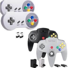 Wireless SNES USB Controller + Wireless N64 Switch Controller Compatible for Switch Console, N64 Console, PC and Raspberry Pi