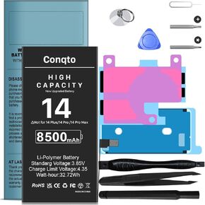 [8500mAh] Replacement Battery for iPhone 14, 2025 New Version Ultra-High Capacity 0 Cycle Upgraded Battery for iPhone 14 A2882 A2649 A2881 A2884 A2883 with Professional Repair Tool Kits