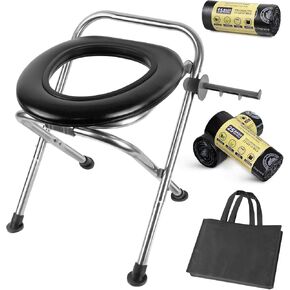 Upgraded Stainless Steel Portable Toilet with Soft Seat, 50 Count 8 Gallon Portable Toilet Bags