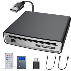 USB CD Player for Car with USB Port/Aux Port, External Portable CD Player for Home/Car/Laptop/Desktop/TV/Computer - Plug & Play CD/DVD Player