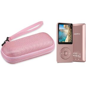 AGPTEK A02S 16GB MP3 Player Rose Gold + Pink EVA Zipper Carrying Hard Case