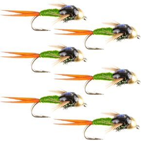 The Fly Fishing Place Bead Head Chartreuse Copper John Nymph Fly Fishing Flies - Set of 6 Flies Hook Size 16