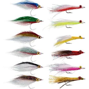Dr.Fish 6 Pack Clouser Minnow Fishing Flies #2/0 with 6 Pack Wounded Minnow Fly #15