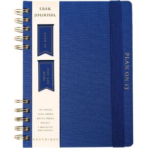 Graphique Daily Task Journal Luxe Collection, Fabric-Wrapped Hardcover Spiral Notebook for Planning & Writing, Priority List Planner with Magnetic Bookmarks & Gold Foil Embossing,192 Pages, 6" x 8"