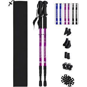 Trekking Poles, Adjustable Telescopic 3-Section Hiking Poles, Lightweight Aluminum Trekking Poles for Hiking, Backpacking, Anti-Shock Walking Sticks for Men Women Kids, 2Pack
