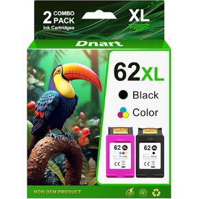 62XL Ink Cartridges Black and Color Replacement for HP Ink 62 62XL Works with HP Envy 7640 5660 7645 5540 OfficeJet Mobile 250 200 OfficeJet 5740 5741 8040 Printer Ink 62 (1 Black, 1 Tri-Color)