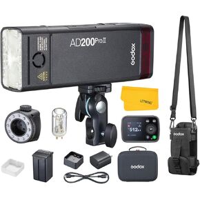GODOX AD200 Pro II AD200Pro II Strobe Flash, TTL 200W Pocket Flash HSS 1/8000s, One-Tap Wireless Sync, with CB57 Portable Flash Case