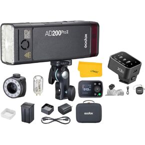 GODOX AD200 Pro II AD200 Pro II Strobe Flash, with X3-F TTL Wireless Flash Trigger for Fujifilm Camera，TTL 200W Pocket Flash HSS 1/8000s, One-Tap Wireless Sync, Enhanced Color Screen