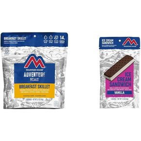 Mountain House Breakfast Skillet 2 Servings & Vanilla Ice Cream Sandwich 1 Serving Freeze Dried Backpacking & Camping Food