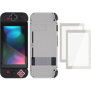 eXtremeRate Colorful Border Screen Protector + Classics NES Style Dpad Version DIY Replacement Full Set Shell for Nintendo Switch