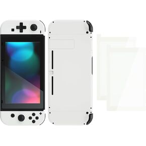 eXtremeRate Colorful Border Screen Protector +White Dpad Version DIY Replacement Full Set Shell for Nintendo Switch