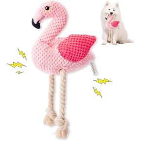 Dog Squeak Stuffed Toys - Puppy Squeaky Chew Toy for Aggressive Chewers with Knot, Flamingos Themed Plush Interactive Gifts for Small Medium Large Dogs Entertaining Keep Them Busy
