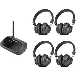 Avantree Quartet 2 - Bluetooth-Compatible Wireless Group Listening Headphones & Transmitter Set for Parties, Silent Discos, Church, TV - Multiple Rechargeable Headphones with Low Latency & Clear Sound