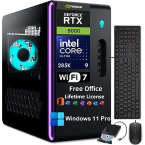 Dell Alienware Aurora R16 Gaming Desktop 2025 - NVIDIA RTX 5080 GDDR7 (Beats RTX 4090) • Intel Ultra 9 285K(AI NPU) • Win 11 Pro • Office License • WiFi 7(64GB DDR5 | 2TB SDD | 2TB HDD)