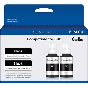 CEEBOO 502 Ultra-high Capacity Refill Ink Bottle Black Replacement for Epson 502 Black Ink Refill Bottles (Not Sublimation Ink) , 2 Black 140 mL, 2 Bottles