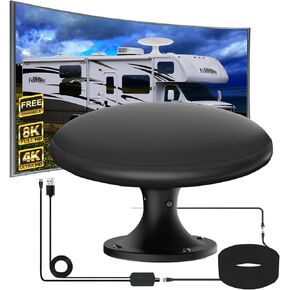 RV TV Antenna for Smart TV Outdoor, 720° Long Range Omni Directional Reception Digital HD Antenna Signal, with Super Signal Booster, 35ft HDTV Cable, for Attic/Camper/RV/Truck/Boat. (White)