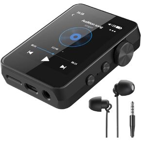 MP3 Player with Sleeping Headphones, 2.4 inches Full Touch Screen Music Player with Speaker and Micro SD Card Slot, 32GB Audio Player, FM Radio, Voice Recorder, Earphones