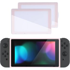 eXtremeRate Cherry Blossoms Pink Colorful Border Screen Protector + Replacement Shell Front Frame for Nintendo Switch Console with Volume Up Down Power Buttons - Console NOT Included