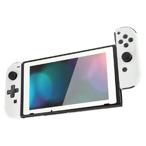 eXtremeRate White Dpad Version Joycon Handheld Controller Housing w/Full Set Button, Custom Replacment Shell Case with Colorful Border Tempered Glass Screen Protector for Nintendo Switch Joy-Con