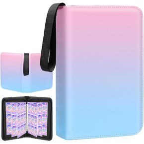 Card Binder 4 Pocket, 400 Pockets Card Holder Compatible with Game Cards Gift for Girls, Trading Card Binder Album Case Book Storage For TCG, CCG, MTG, Pink