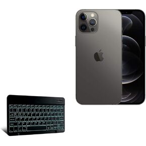 BoxWave Keyboard Compatible with Apple iPhone 12 Pro Max - SlimKeys Bluetooth Keyboard - with Backlight, Portable Slim LED 7 Colors - Jet Black