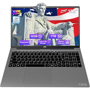 NIMO Laptop, 17.3 Business-Laptop 32GB RAM 1TB SSD Intel 6 Cores i3-1215U(Beat i5-1135G7) Backlit Keyboard 54Wh Battery 65W Type-C WiFi 6 BT5.2 Fingerprint Windows 11 Laptop