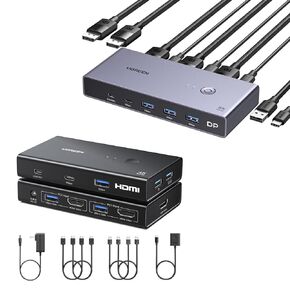UGREEN 8K Displayport KVM Switch DP 1.4 with 4 USB 3.0 Ports Bundle with HDMI KVM Switch 1 Monitor 2 Computers 4 USB 3.0 Ports 4K@60H