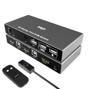 KAGO Display Port KVM Switch,8K@60Hz 4K@144Hz DP KVM Switch 1 Monitor 2 Computers Share 3 USB2.0 Keyboard Mouse Printer,for Esports Gaming,3D Graphics Video,IR Remote,Displayport & USB Cable