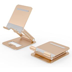 Minthouz Tablet Stand, Multi-Angle Adjustable Tablet Holder, Aluminum iPad Stand Compatible with iPhone 16 15 14 13 Pro Max Mini, 12 11 XR X 8 Plus SE, Smartphone-Gold