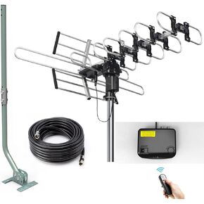 CeKay Outdoor Digital Amplified HDTV Antenna, 360° Controllable Rotating TV Antenna with Directional Motor and Remote Control, High-Gain Signal Reception, with Mounting Pole (UHD-8909+Pole 33")