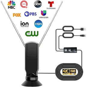 TV Antenna Indoor, Antenna for Smart TV, 360° Omni Directional Reception Digital HD Antenna Without Cable, Support 4K/8K/1080p for Free Local Channels, with Super Signal Booster, 1 PCS (Black, 3.3IN)
