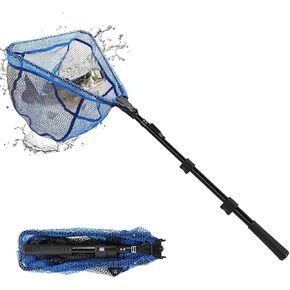 SANLIKE Fishing Landing Net with Telescoping Pole Handle, Trout Fishing Rubber Coated Landing Net for Easy Catch Release, Extend to 15-43 inch
