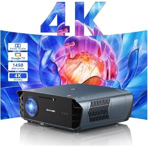 4K Projector with 2025 Google TV 【Netflix Certified & Tof+CMOS Auto Focus】1450 ANSI Daytime Smart Projector Wireless NFC, WiFi6, Bluetooth,HDR10+,Dolby Audio,for Home Cinema/Outdoor Movies