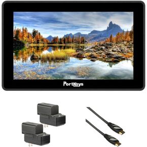 PORTKEYS LH5P II 5.5" Touchscreen Monitor with Camera Control Bundle with Genaray 2 x NP-F770 4400mAh Batteries & 2X Compact Chargers Kit, Pearstone High-Speed HDMI to HDMI Cable with Ethernet Black