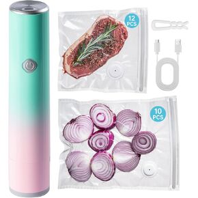 Vacuum Sealer, Handheld Compact Vacuum Sealer, Vacuum Pump for Food Fresh & Save Meal Prep Sous Vide, Portable Cordless Sealer Machine for Travel, with 22 Reusable Vacuum Bags, Green