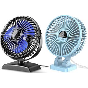 JZCreater 2Pack Desk Fans, 3 Speed, Quiet Mini Fan, USB Powered, Protable Small Fan for Home Office Bedroom Car Travel, Black+Blue