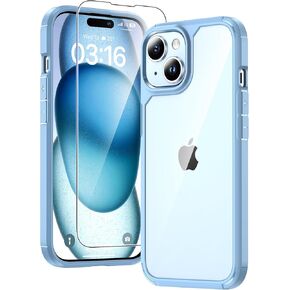 TAURI 3 in 1 for iPhone 15 Case, [Not-Yellowing] with 2X Screen Protector, [15 FT Military Grade Drop Protection] Shockproof Slim Phone Case for iPhone 15, Blue