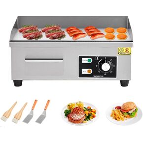 14" Commercial Electric Griddle, Stainless Steel Countertop Griddle, Electric Flat Top Grill With Shovel Brush, Restaurant Teppanyaki Grill Cooking Equipment, Temperature Control 50°C - 300°C