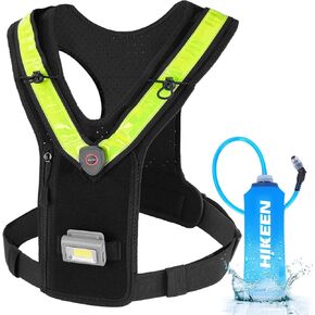 Hikeen Running Vest for Women Men, Adjustable Straps Hydration Vest with Water Bladder, LED Reflective Belt and Outdoor Headlight, Lightweight Water Backpack for Running Hiking Race